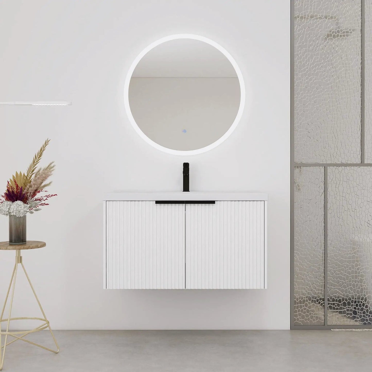 Modern Wall Mounted Vanity With Resin Double Sink