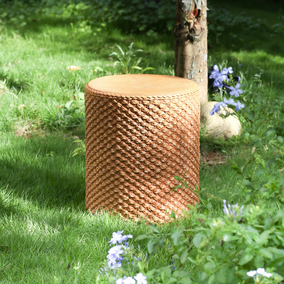 Evie Outdoor Patio Round MGO Side Table Brown wicker on Tampa Home & Garden Store