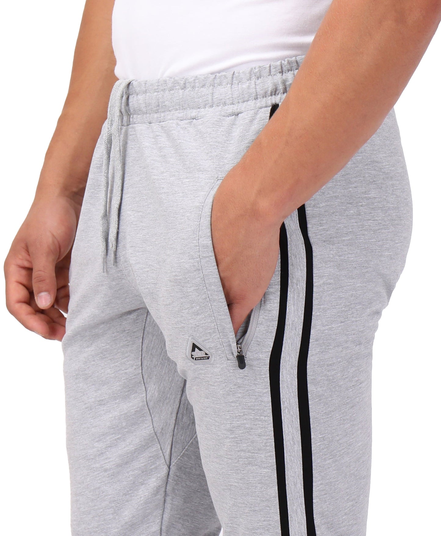 Ultimate Flex Jogger Sweatpants gray with black side stripes SCR tag on Tampa Home & Garden Store