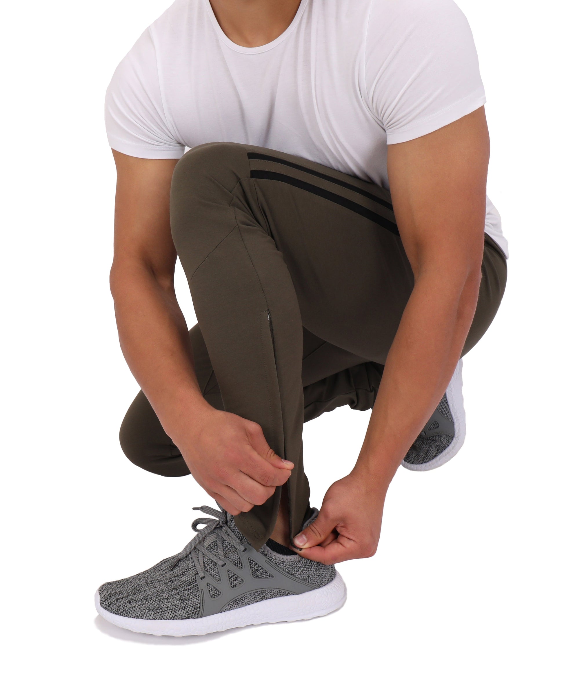 Ultimate Flex Jogger Sweatpants, men's olive activewear with side stripe and zip ankles on Tampa Home & Garden Store