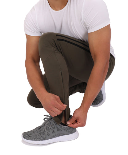Ultimate Flex Jogger Sweatpants, men's olive activewear with side stripe and zip ankles on Tampa Home & Garden Store