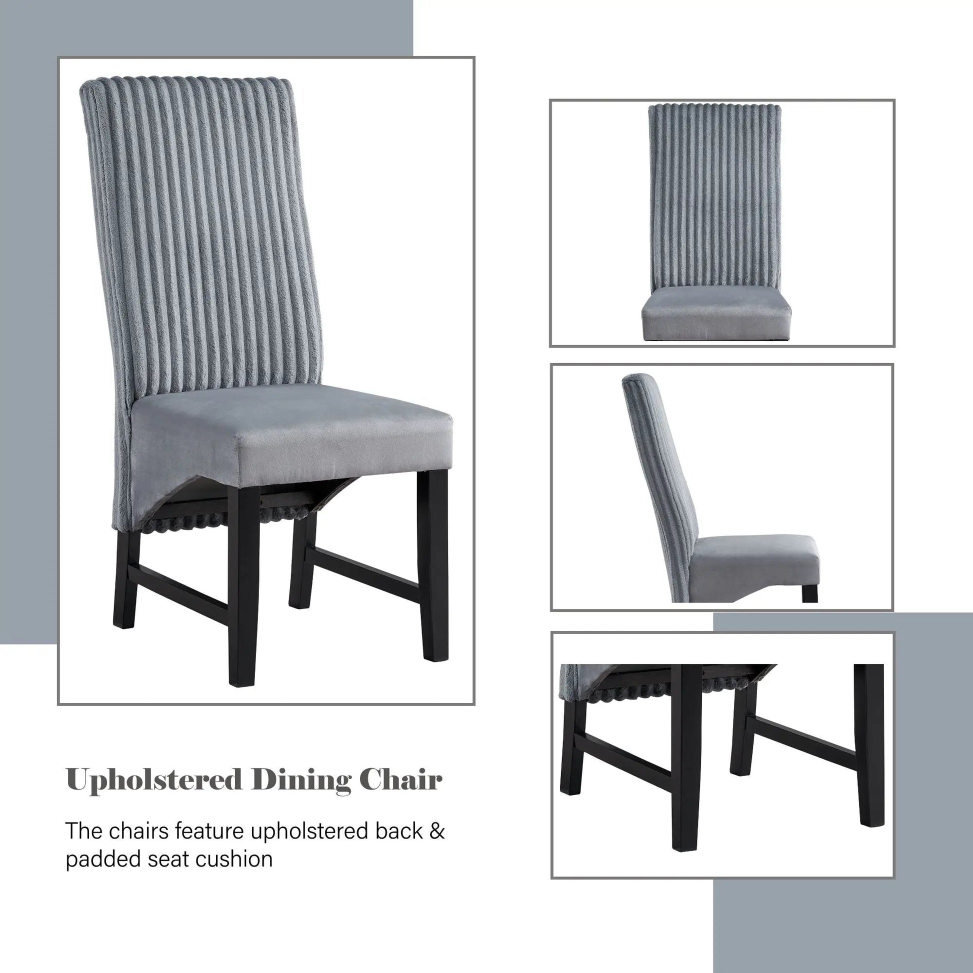 Kini Corduroy Side Chair set of 2 with gray padded seat and black legs by Unique Piece Furniture on Tampa Home & Garden Store