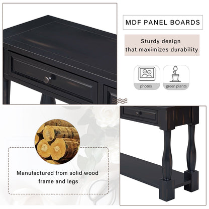 Console table TREXM 63in with drawers and shelf, black solid wood, HouseOfZazla on Tampa Home & Garden Store