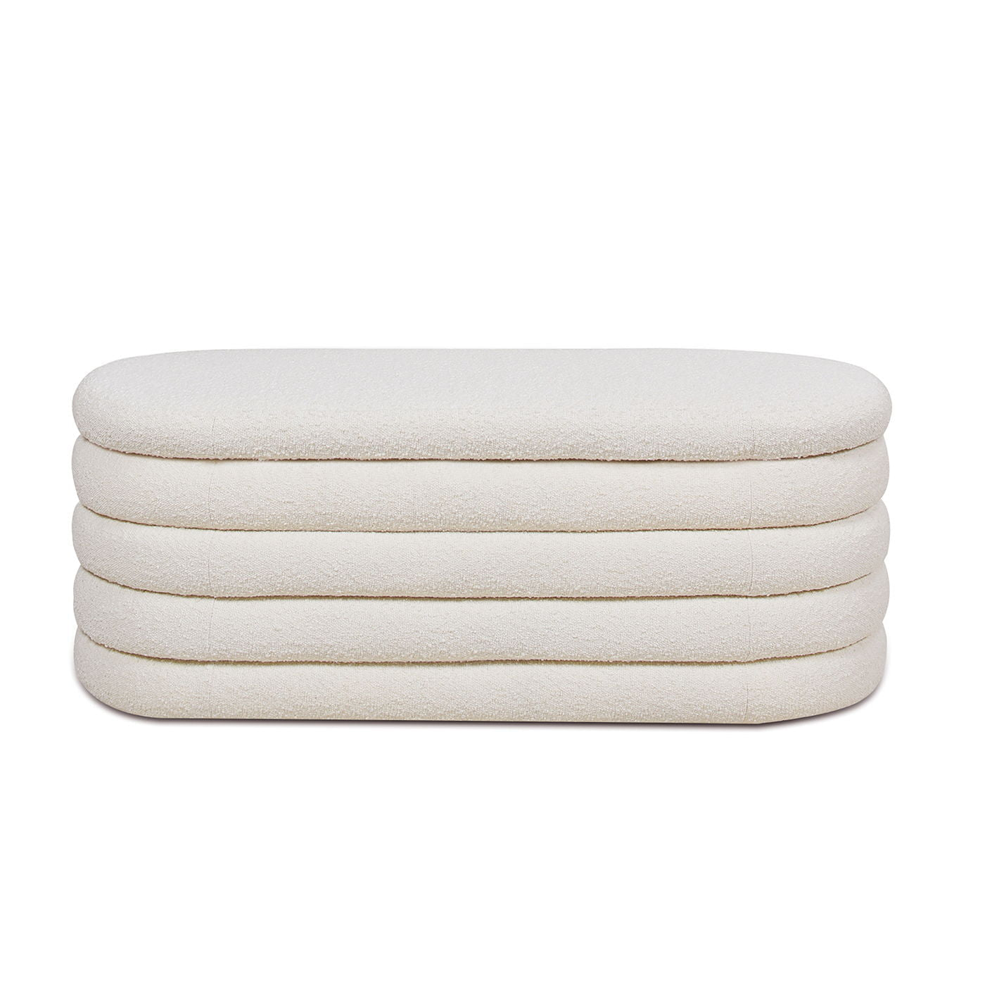 Fuji Upholstered Oval Storage Bench, cream boucle fabric on Tampa Home & Garden Store