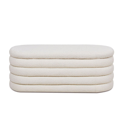 Fuji Upholstered Oval Storage Bench, cream boucle fabric on Tampa Home & Garden Store