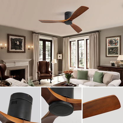 Ceiling fan HouseOfZazla with 3 walnut blades, black motor housing, remote DC motor on Tampa Home & Garden Store