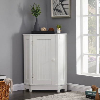 White triangle corner linen cabinet with adjustable shelf and modern style on Tampa Home & Garden Store