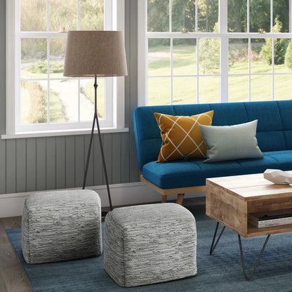 Fredrik Handcrafted Square Pouf gray textured fabric, 2 pcs accent poufs on Tampa Home & Garden Store