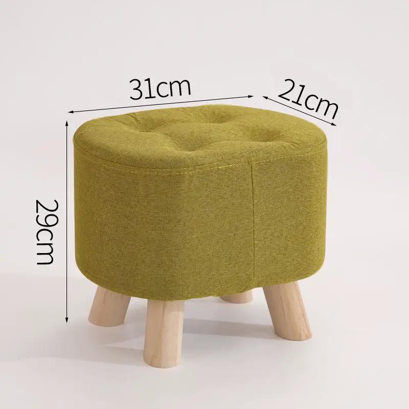 Nordic solid wood fabric ottoman stool in green with tufted top, 29cm tall, 31cm wide on Tampa Home & Garden Store