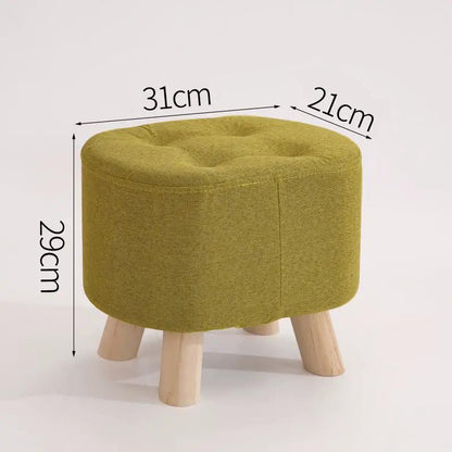 Nordic solid wood fabric ottoman stool in green with tufted top, 29cm tall, 31cm wide on Tampa Home & Garden Store