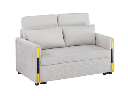 Beige teddy sleeper loveseat with dual-pull sleeper design, boucle fabric, HouseOfZazla on Tampa Home & Garden Store