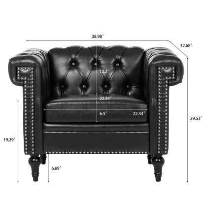 1 Seater arm chair by Unique Piece Furniture in black tufted leather with nailhead trim on Tampa Home & Garden Store