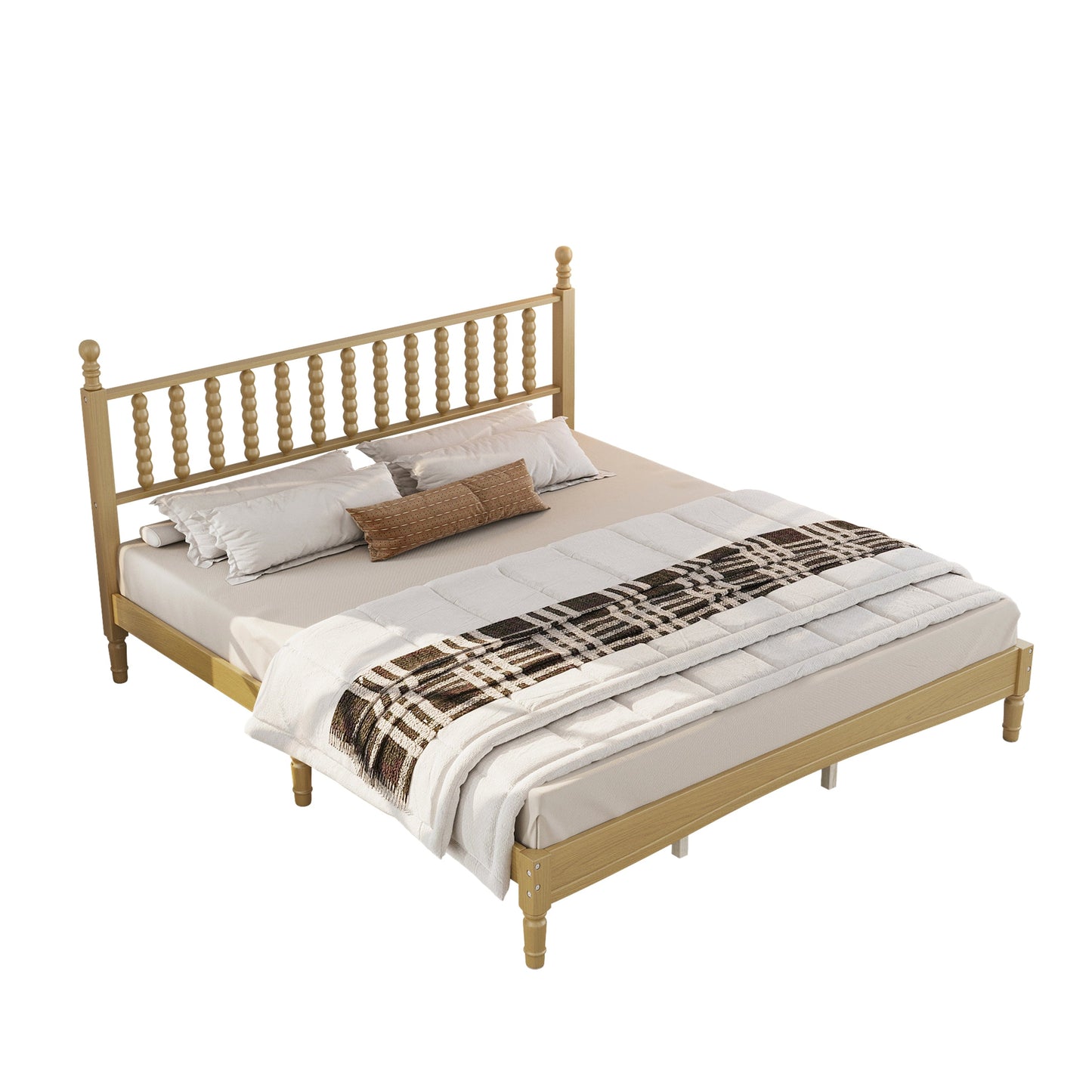 King size wood platform bed with gourd-shaped headboard in natural oak by HouseOfZazla on Tampa Home & Garden Store