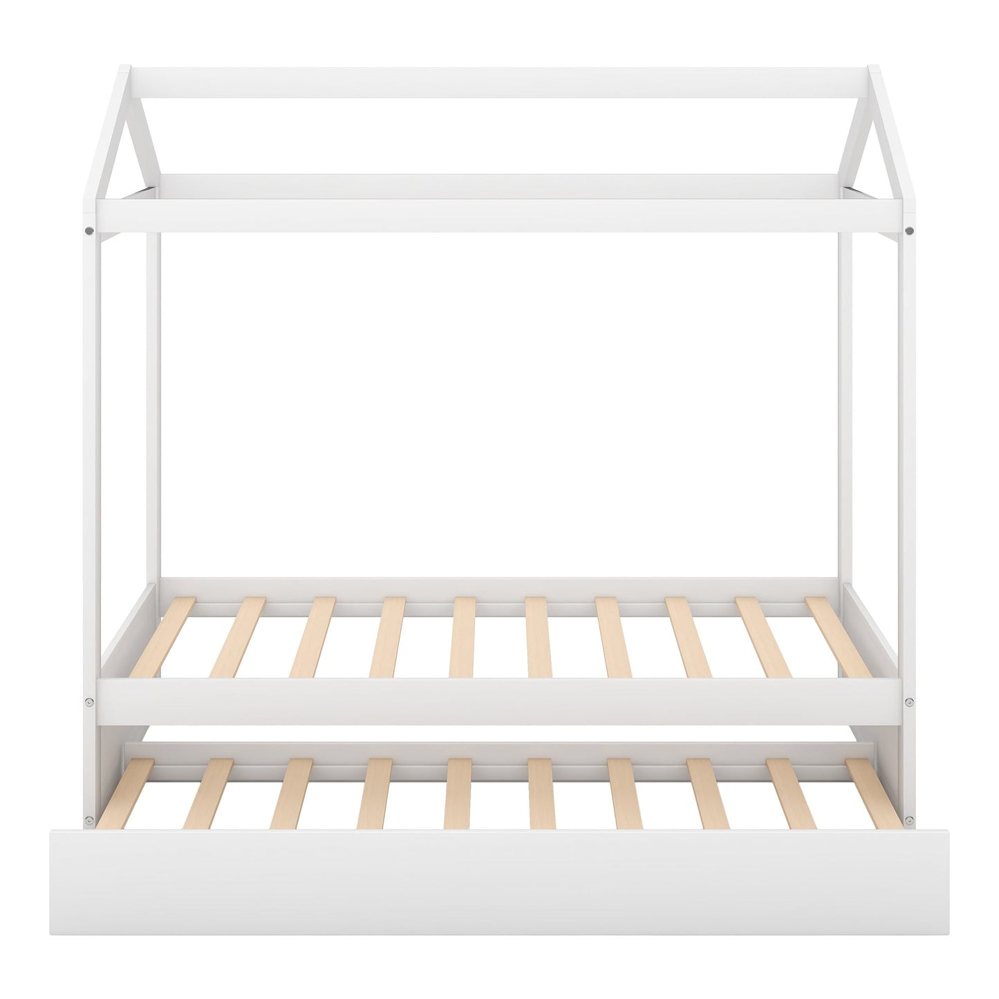White twin size house bed with trundle by HouseOfZazla, showing a slatted wood base on Tampa Home & Garden Store