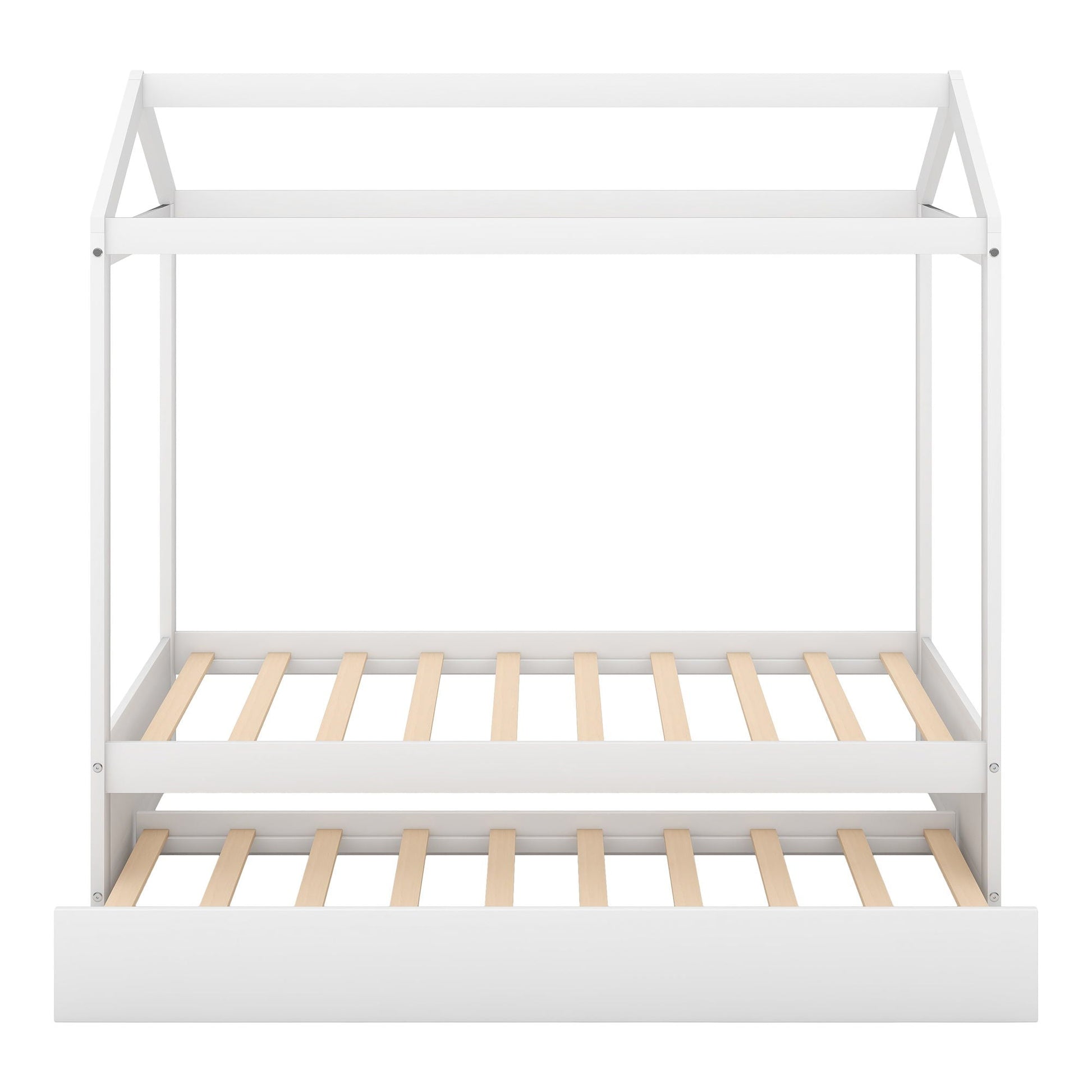 White twin size house bed with trundle by HouseOfZazla, showing a slatted wood base on Tampa Home & Garden Store