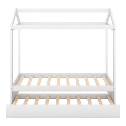 White twin size house bed with trundle by HouseOfZazla, showing a slatted wood base on Tampa Home & Garden Store