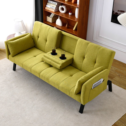 Green Foldable Sofa Bed with a Cup Holder