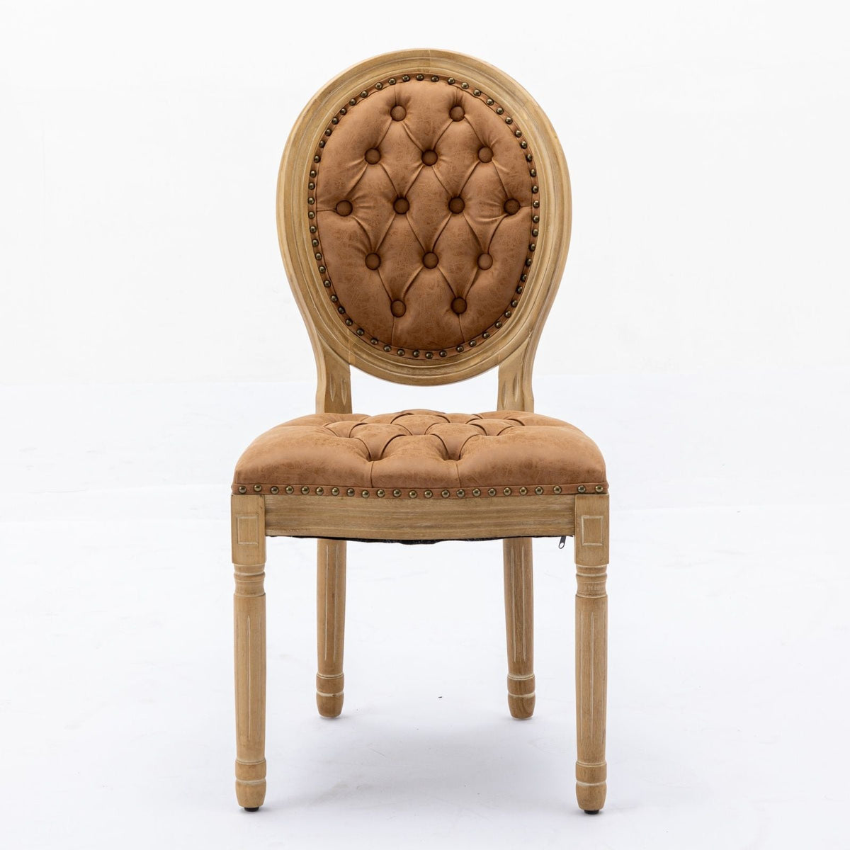 French Style Solid Wood Dining Chair with Nailhead Trim tan tufted round-back seat, wood frame on Tampa Home & Garden Store