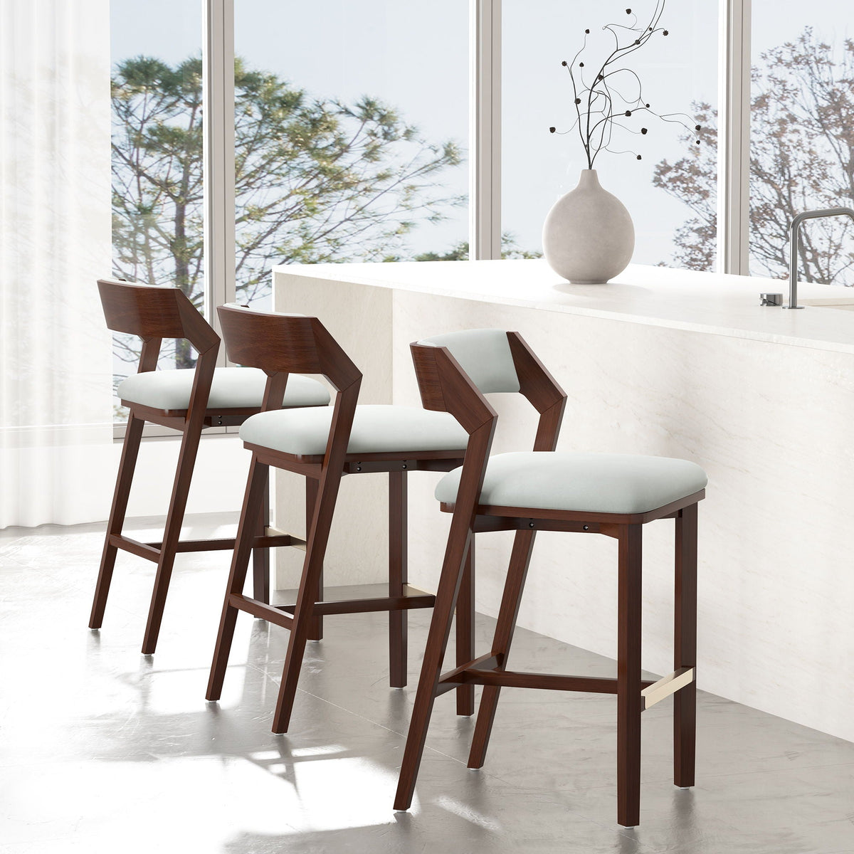 Bar Height Barstool with Backrest by HouseOfZazla pearl-silver upholstery set of 4 on Tampa Home & Garden Store