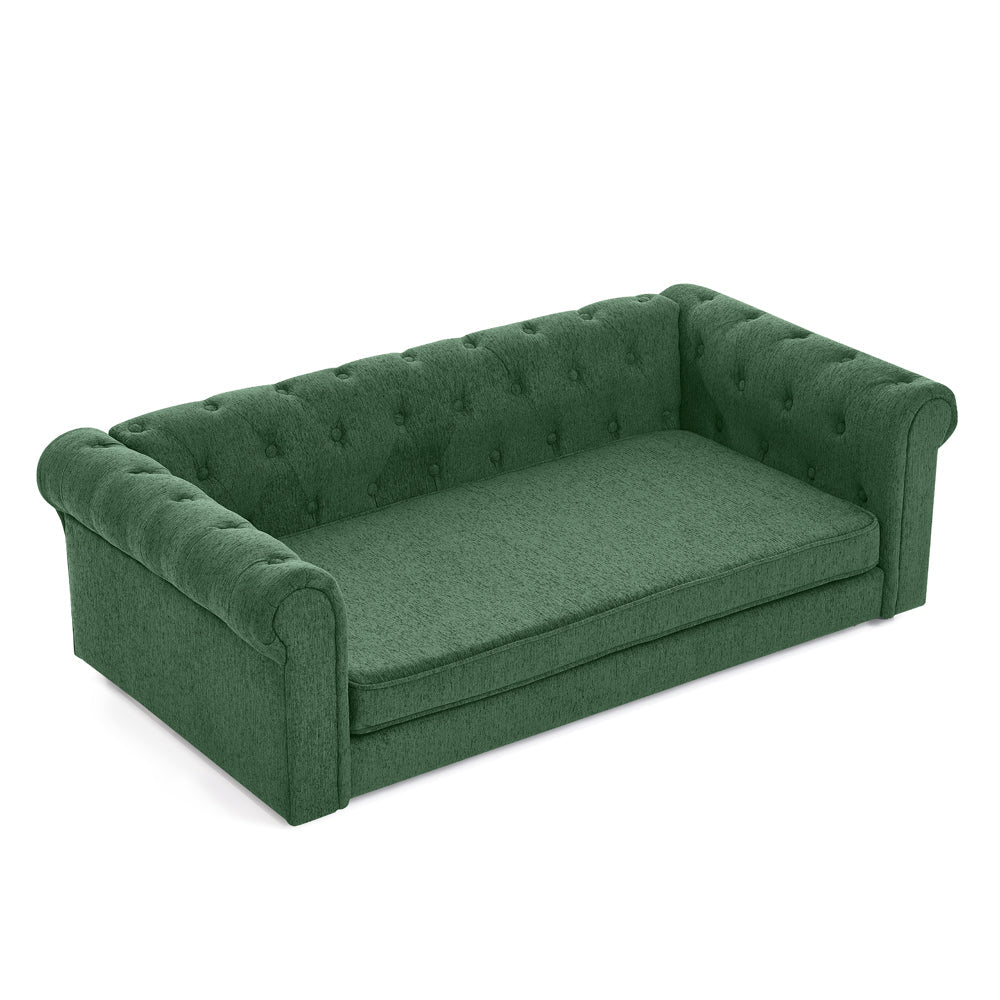 Elegant Rectangular Pet Bed for Oversized Dogs green tufted sofa-style upholstery on Tampa Home & Garden Store