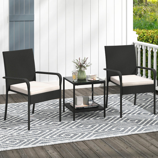 3 Piece Patio Furniture Set with Seat Cushions and Tempered Glass Tabletop - Tampa Home & Garden Store
