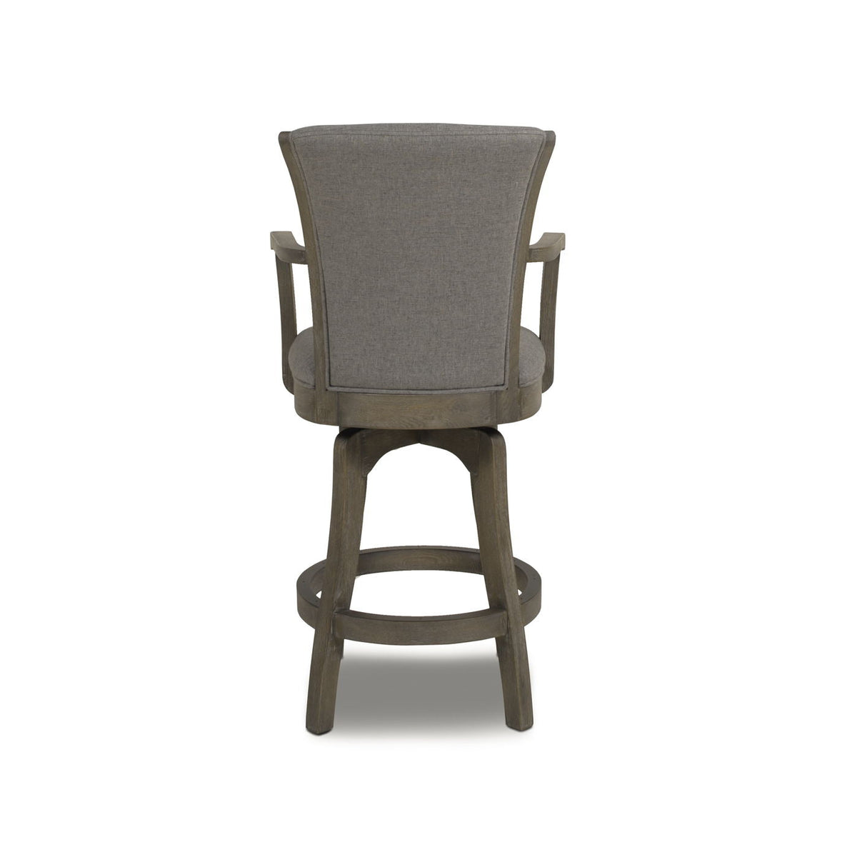 Swivel counter-height bar stool with high back, gray fabric upholstery and hardwood frame on Tampa Home & Garden Store