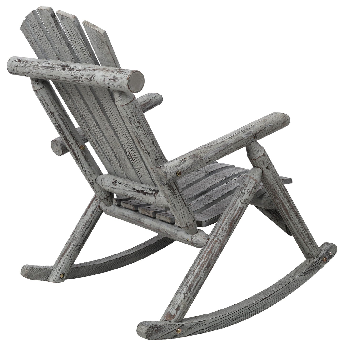 Durable wooden porch rocker fir log rocking chair with weathered gray finish on Tampa Home & Garden Store