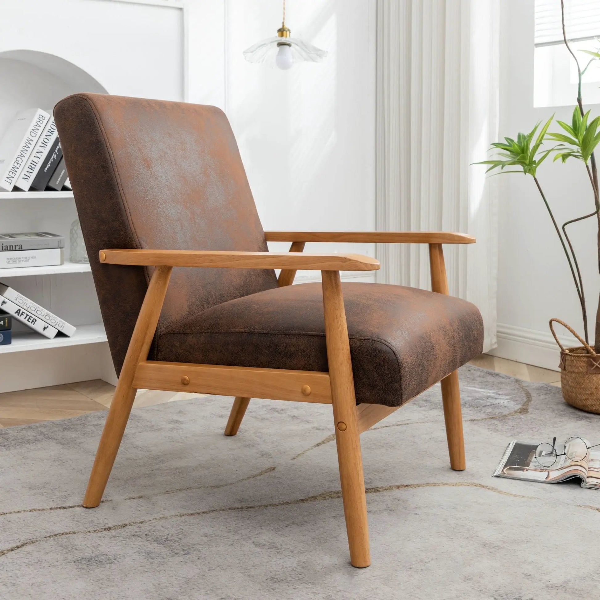 Wide Arm Chair light brown leather with natural wood frame Unique Piece Furniture on Tampa Home & Garden Store