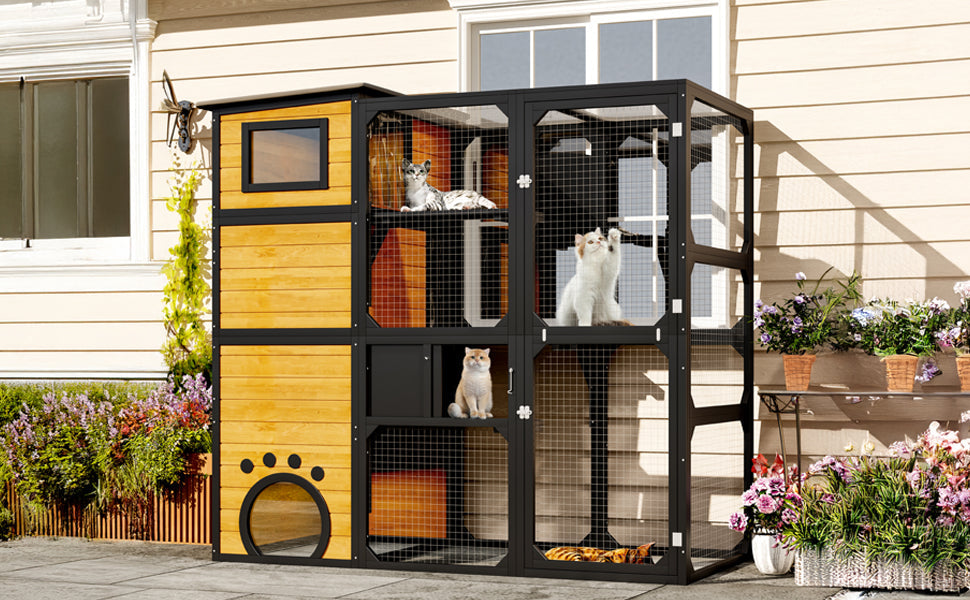 Four Tier Outdoor Cat Catio and Solid Roof