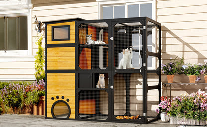 Four Tier Outdoor Cat Catio and Solid Roof