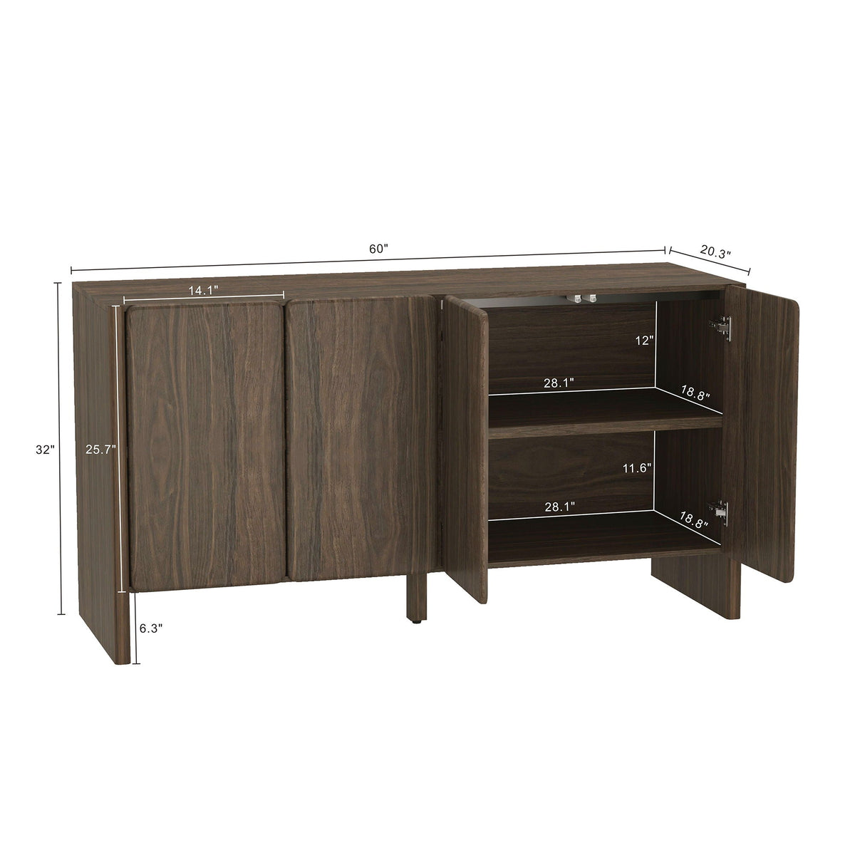 Linda sideboard in dark brown wood with adjustable shelves and soft-close doors by HouseOfZazla on Tampa Home & Garden Store
