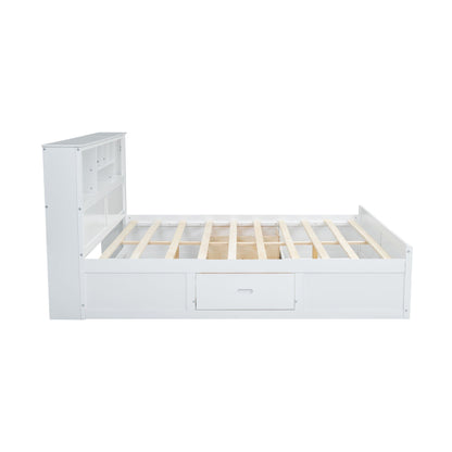 White platform bed with a multi-storage headboard of cubbies and drawers by HouseOfZazla on Tampa Home & Garden Store