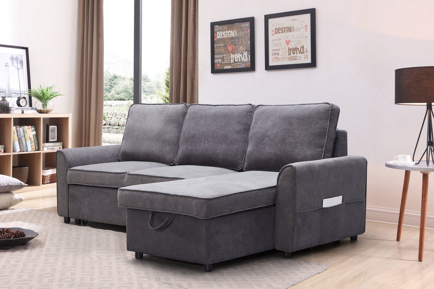 Modern Modular L Shaped Sofa and Chaise Dark Grey