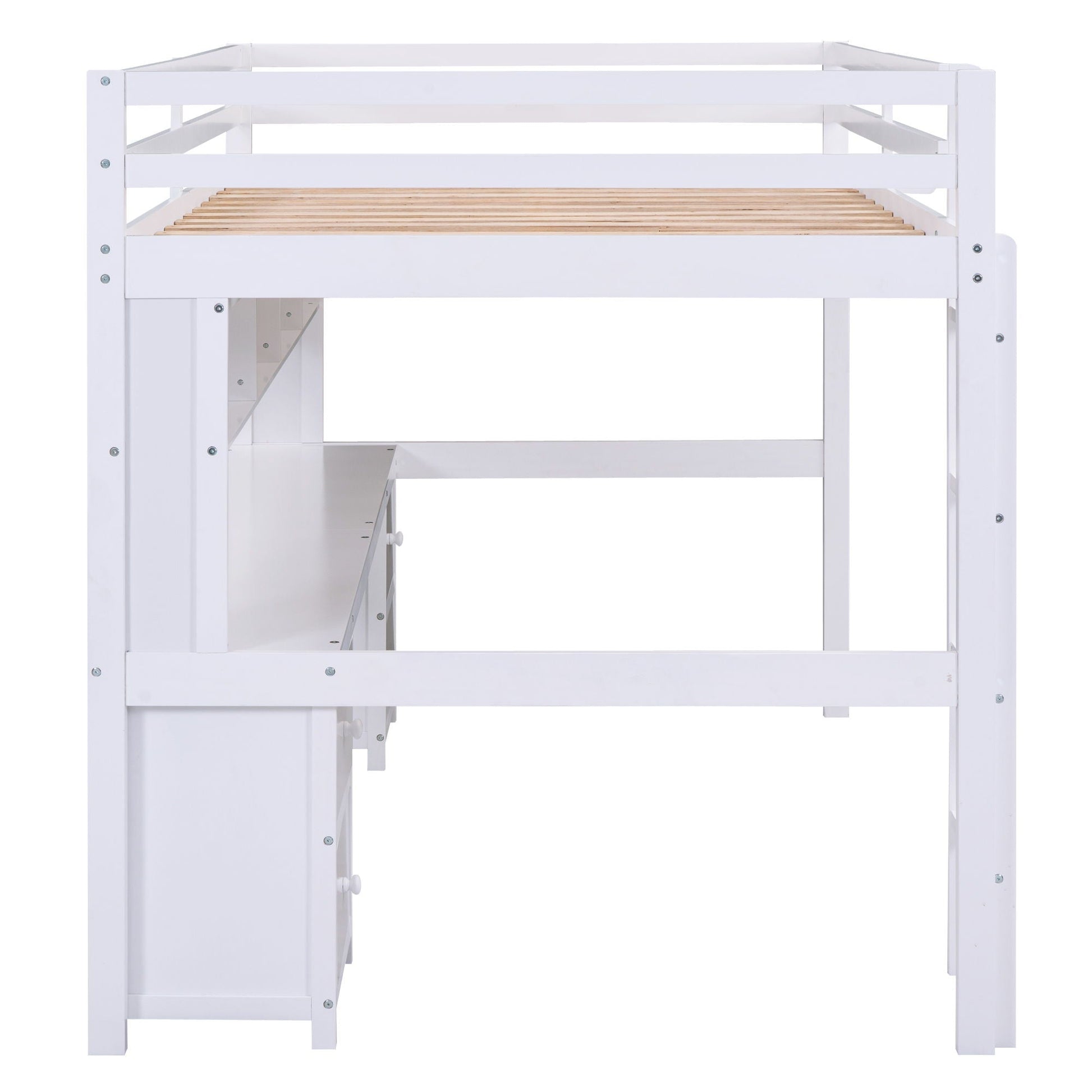 White loft bed with desk and drawers by HouseOfZazla, wood slat platform on Tampa Home & Garden Store
