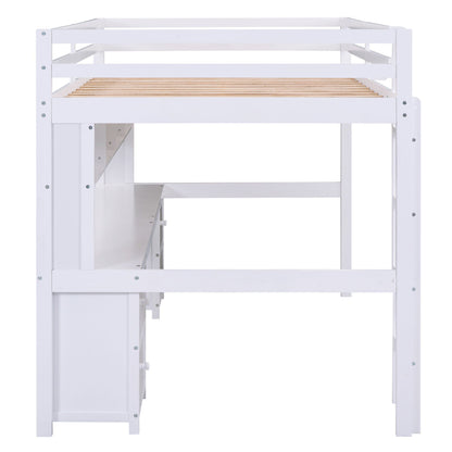 White loft bed with desk and drawers by HouseOfZazla, wood slat platform on Tampa Home & Garden Store