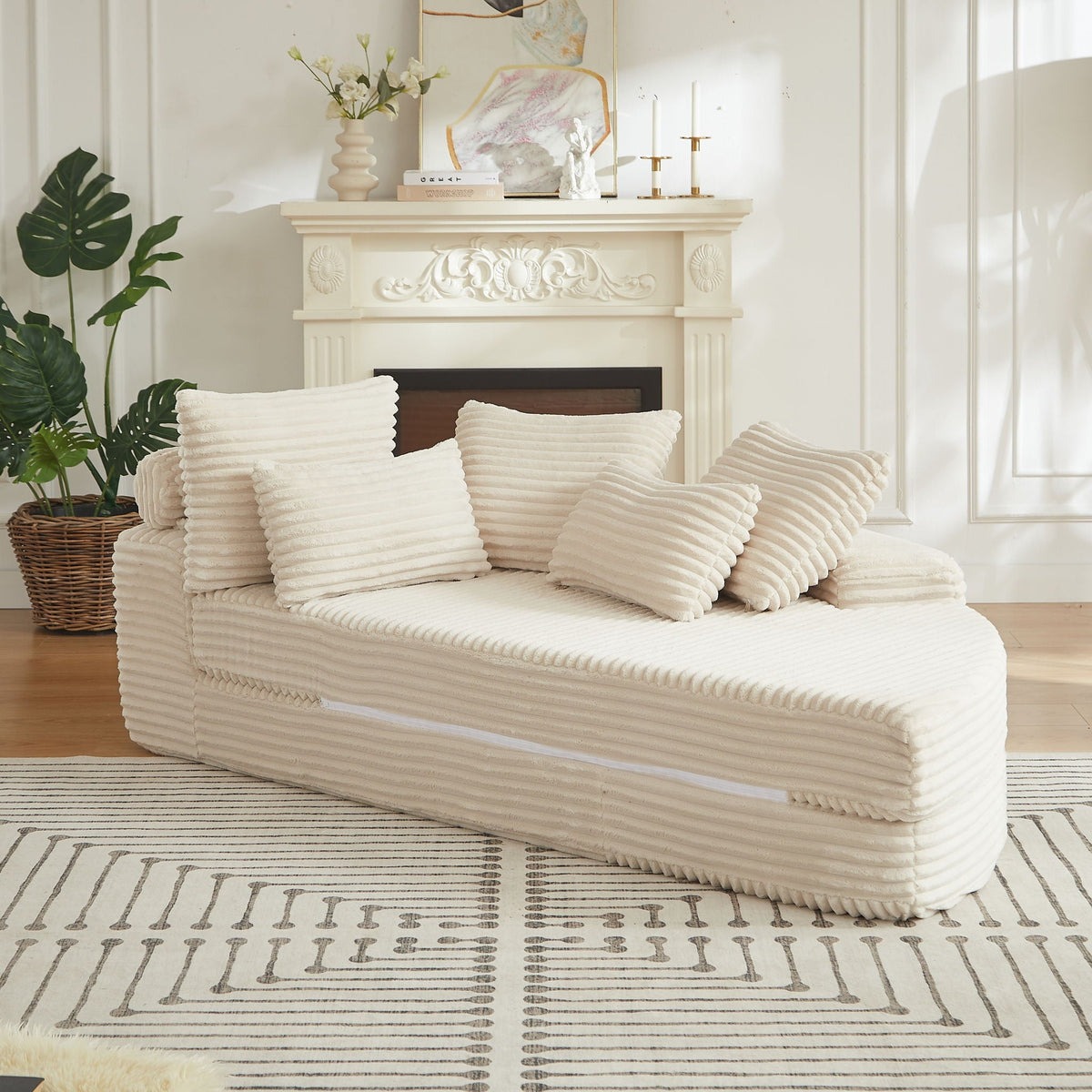 Semi Circular Corduroy Sofa Bed With Pillow