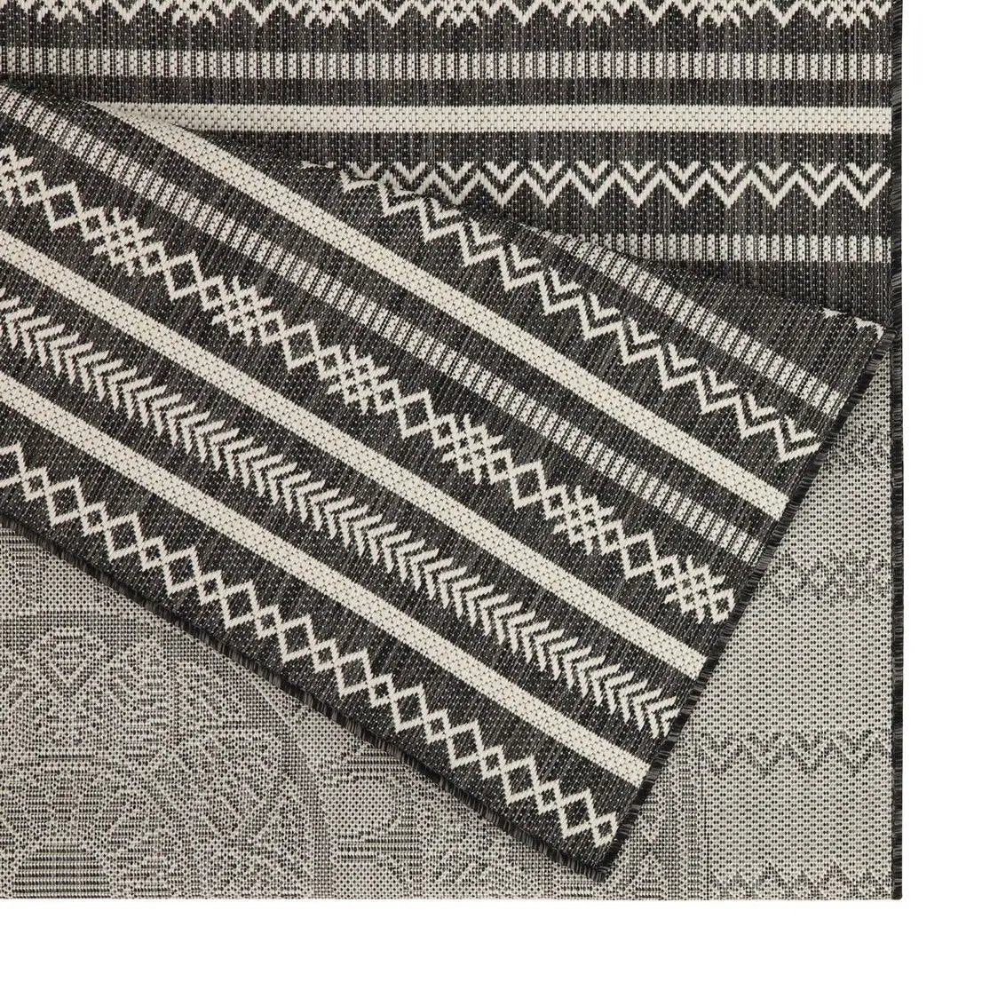 Sunshine Indoor/Outdoor Area Rug black ivory polypropylene with geometric stripes on Tampa Home & Garden Store