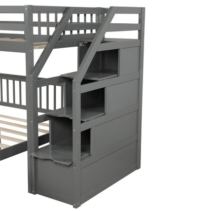 Loft Bed With Staircase And Storage in gray finish, HouseOfZazla loft bed frame on Tampa Home & Garden Store
