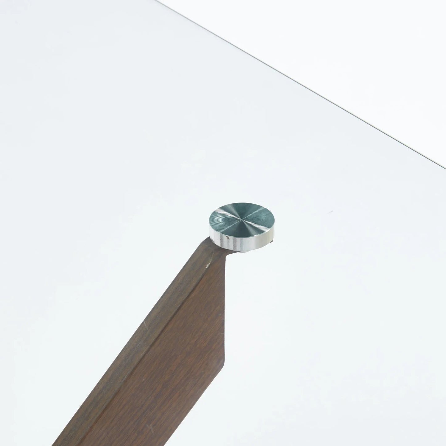 Dark wood dining table leg with silver metal cap, Unique Piece Furniture cross-leg design on Tampa Home & Garden Store