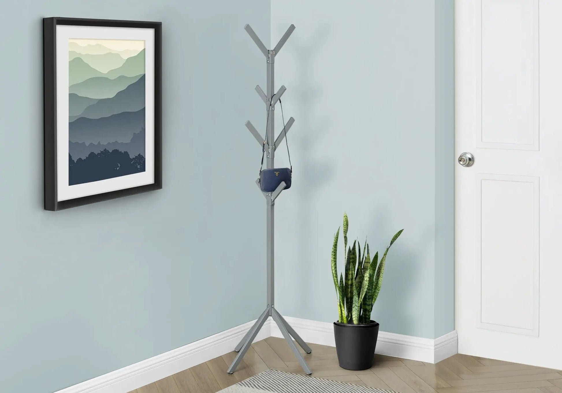 Freestanding coat rack with 8 gray metal hooks, contemporary hall tree by Unique Piece Furniture on Tampa Home & Garden Store
