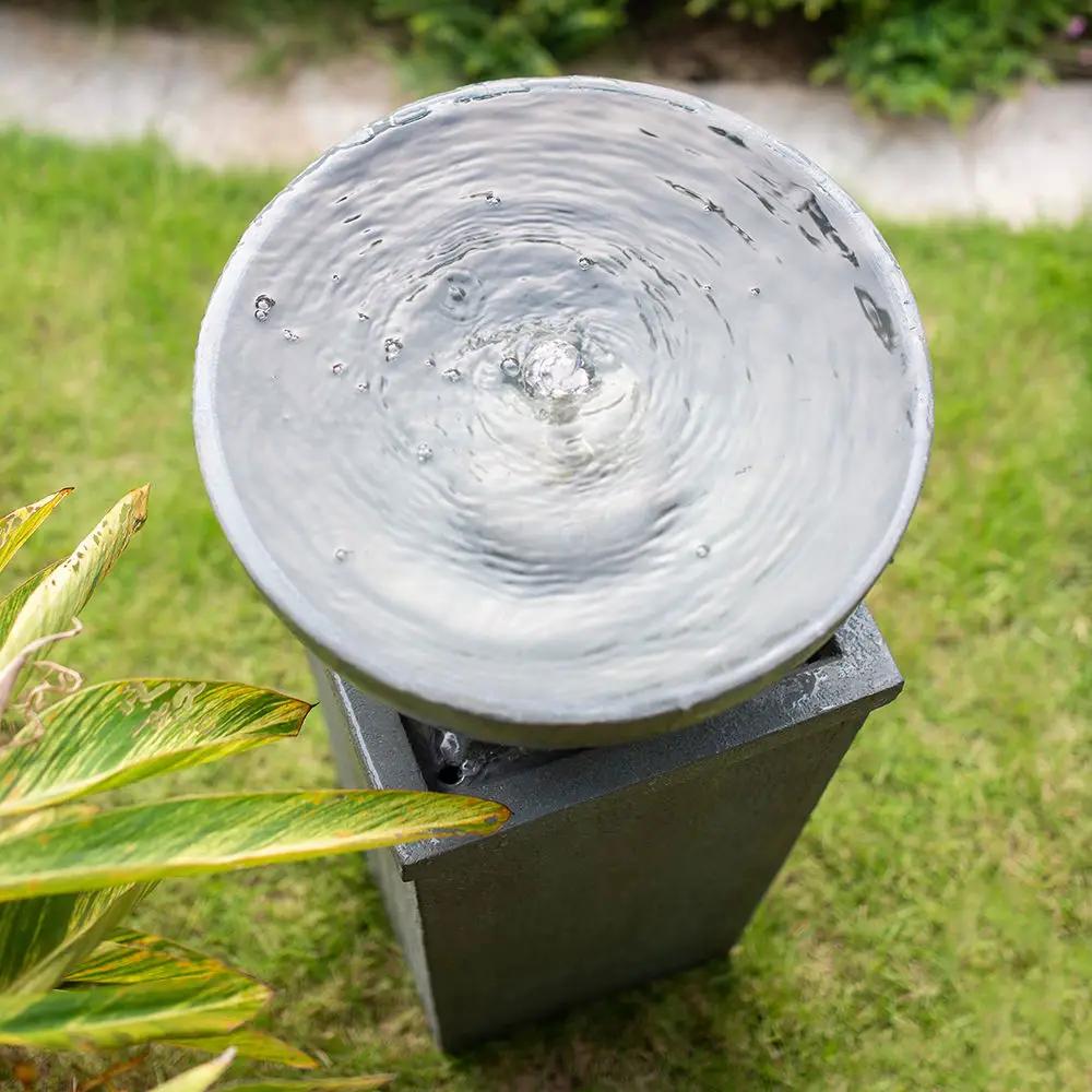Zen Bowl Water Fountain gray metal bowl, outdoor bird feeder/bath, Unique Piece Furniture on Tampa Home & Garden Store