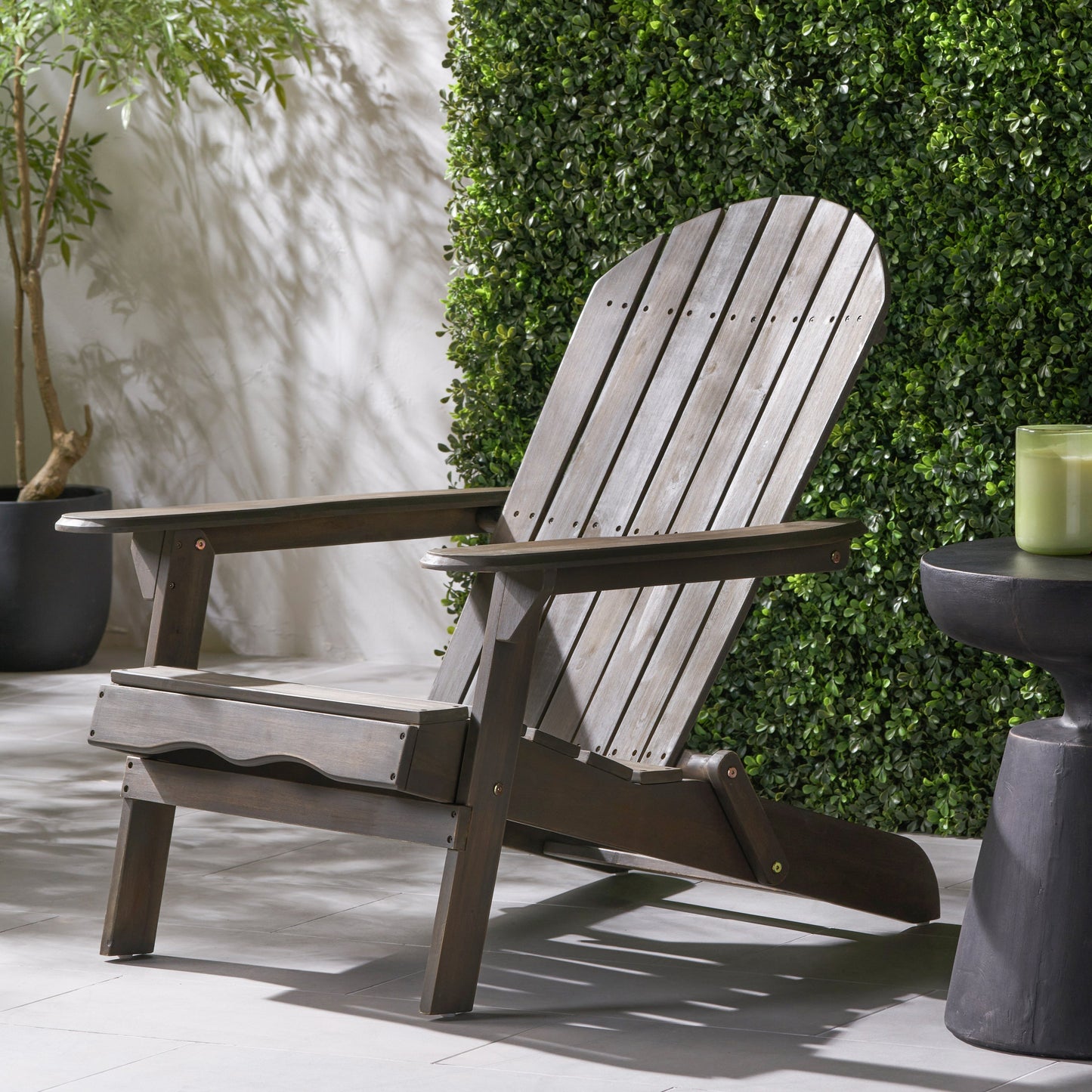 Malibu Adirondack Chair by HouseOfZazla, weathered wood outdoor furniture with slatted back on Tampa Home & Garden Store