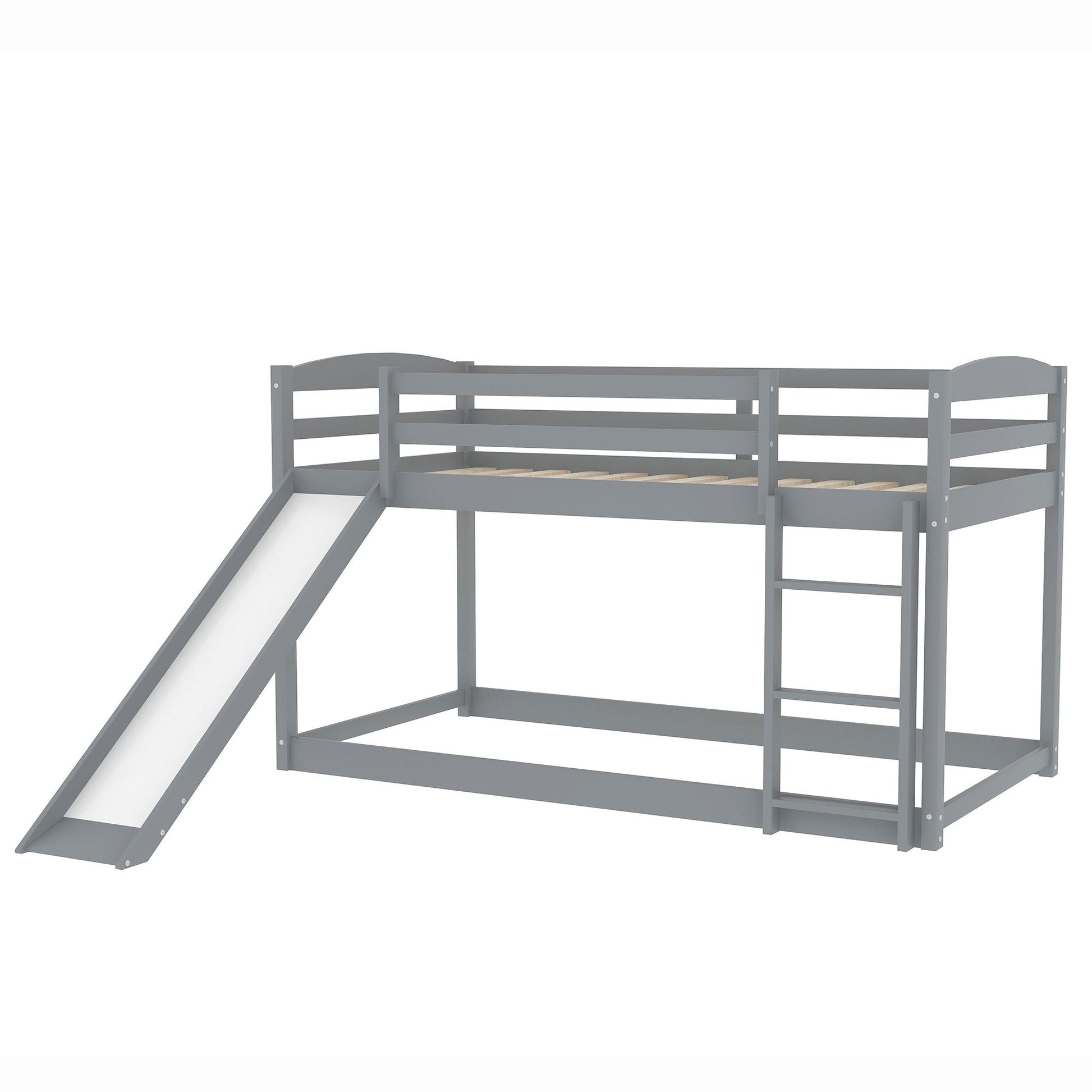 Durable bunk bed with convertible slide and ladder, gray metal frame by HouseOfZazla on Tampa Home & Garden Store