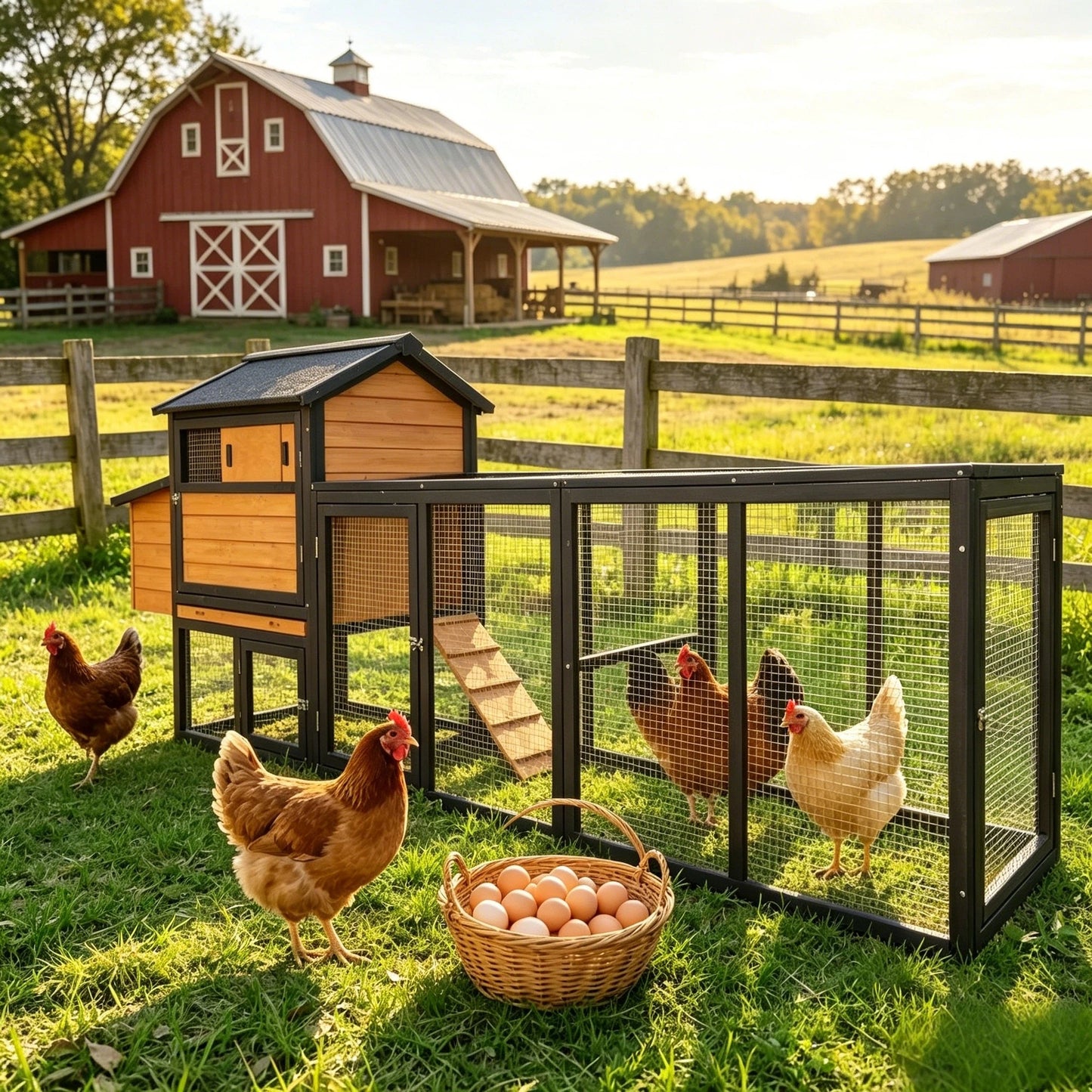 Large brown and black wooden chicken coop with wire pens by HouseOfZazla on Tampa Home & Garden Store