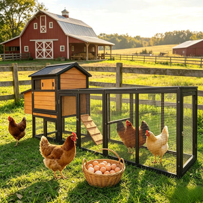 Large brown and black wooden chicken coop with wire pens by HouseOfZazla on Tampa Home & Garden Store