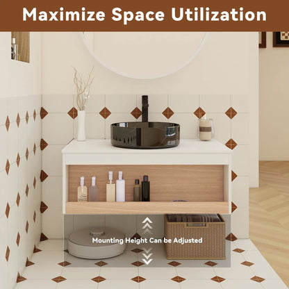 Floating Vanity with Vessel Sink and Open Shelf