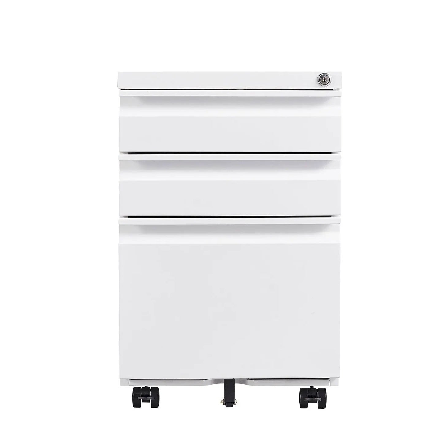 White metal 3-drawer mobile filing cabinet with lock for legal/letter size documents on casters on Tampa Home & Garden Store