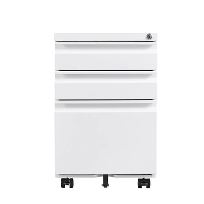 White metal 3-drawer mobile filing cabinet with lock for legal/letter size documents on casters on Tampa Home & Garden Store