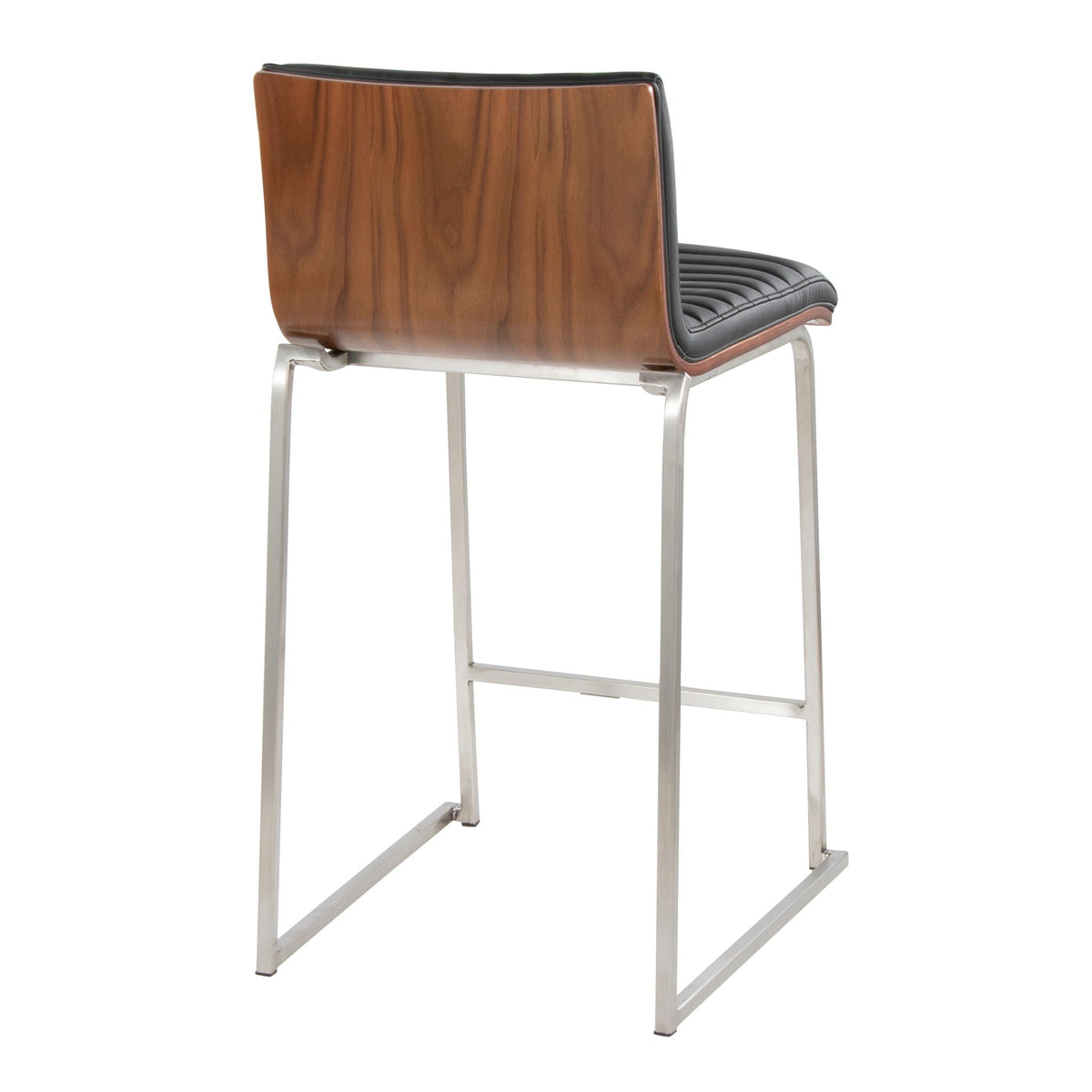 Counter Stool fixed height with tufted black upholstered seat and wood back, chrome legs on Tampa Home & Garden Store