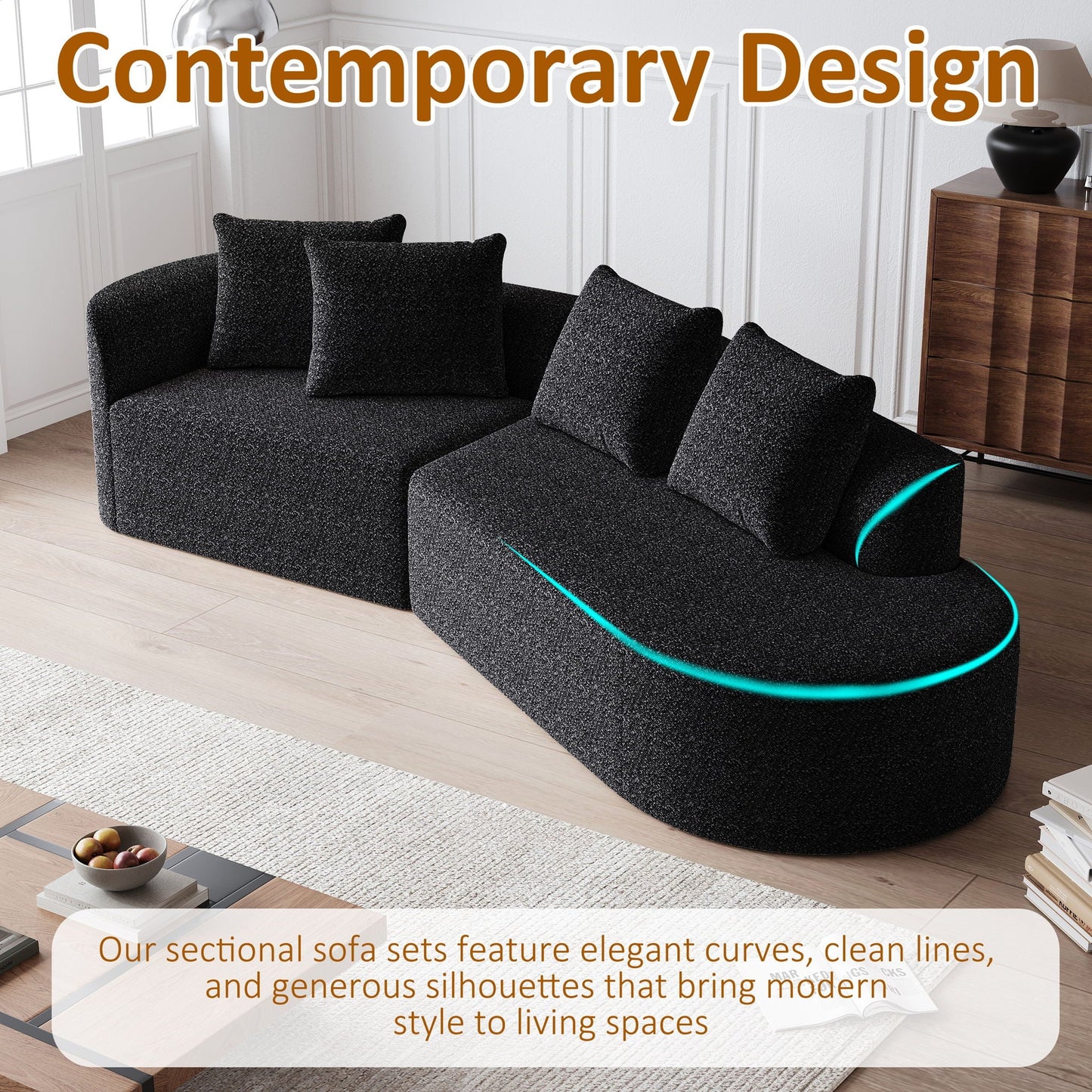 Chenille Sectional Sofa and Soft Throw Pillows